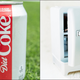 Can of Diet Coke next to a mini-fridge